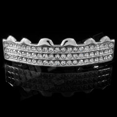 14K 3 Row Iced White Gold Grillz