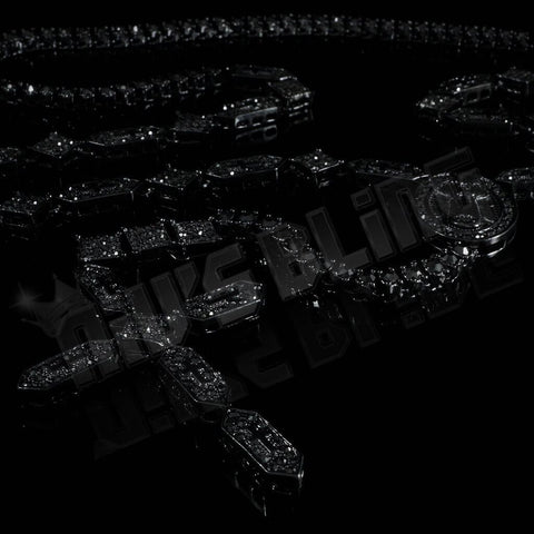 14k Black Gold Iced Rosary Shapes Chain