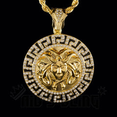 14k Gold Iced Medusa Pendant With Chain