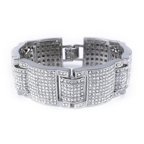 14k White Gold Iced Large Link Bracelet