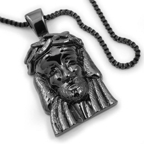 18K Black Gold Plated Jesus Piece 6 With Box Chain