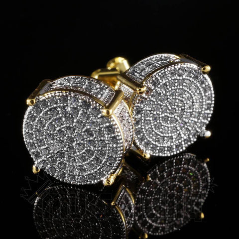 18K Gold Iced Round Stud Earrings