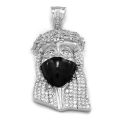 18K White Gold Iced Bandana Jesus Piece With Rope Chain