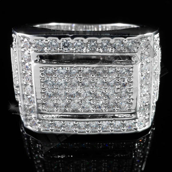 Shop-iGold Men's Square Band Hip Hop Ring - 1ct Iced CZ In 14k White Gold Finish - Sizes 6-10