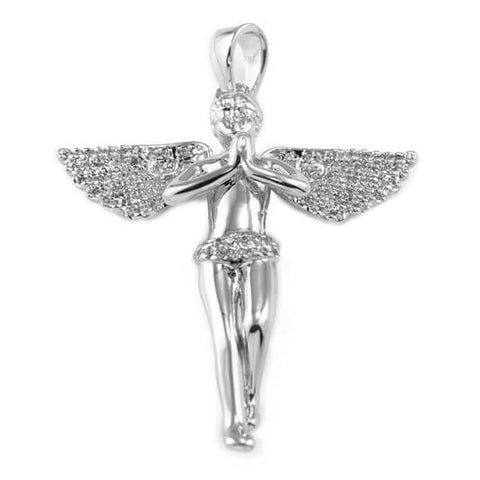 18k White Gold Praying Mini Angel Pendant With Box Chain