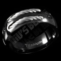 Black Stainless Steel Cable Inlay Titanium Ring