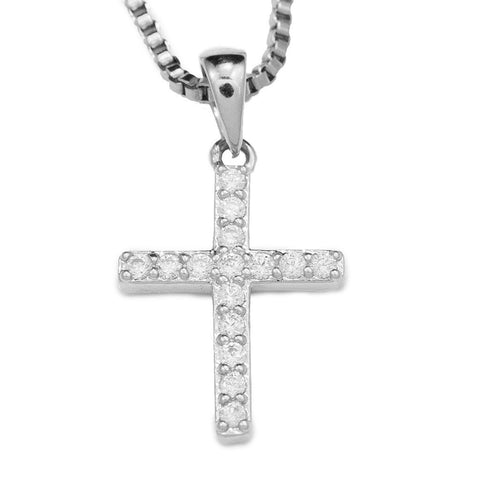 18k White Gold Iced Micro Cross With Box Chain