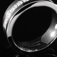 13 CZ Stone Silver Tungsten Carbide Ring 8MM