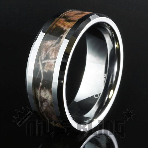Forest Wood Camouflage Tungsten Carbide Ring 8MM