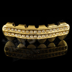 14K 2 Row Iced Gold Grillz