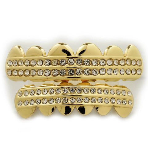 14K 2 Row Iced Gold Grillz