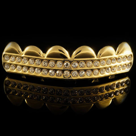 14K 2 Row Iced Gold Grillz