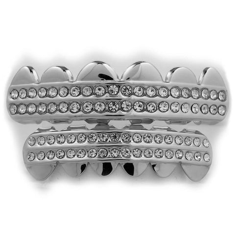 14K 2 Row Iced White Gold Grillz