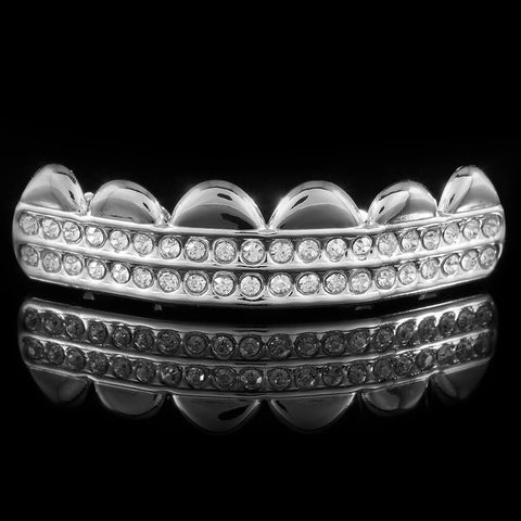 14K 2 Row Iced White Gold Grillz