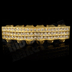 14K 3 Row Iced Gold Grillz