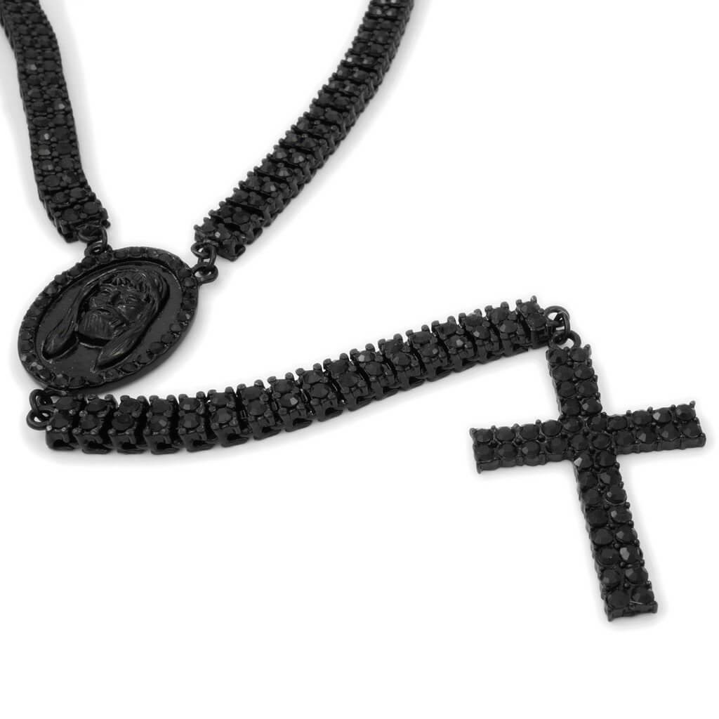 14k Black Gold Iced 2 Row Rosary Chain