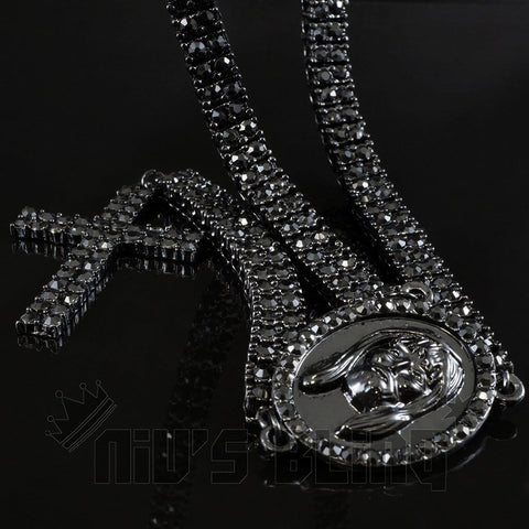 14k Black Gold Iced 2 Row Rosary Chain