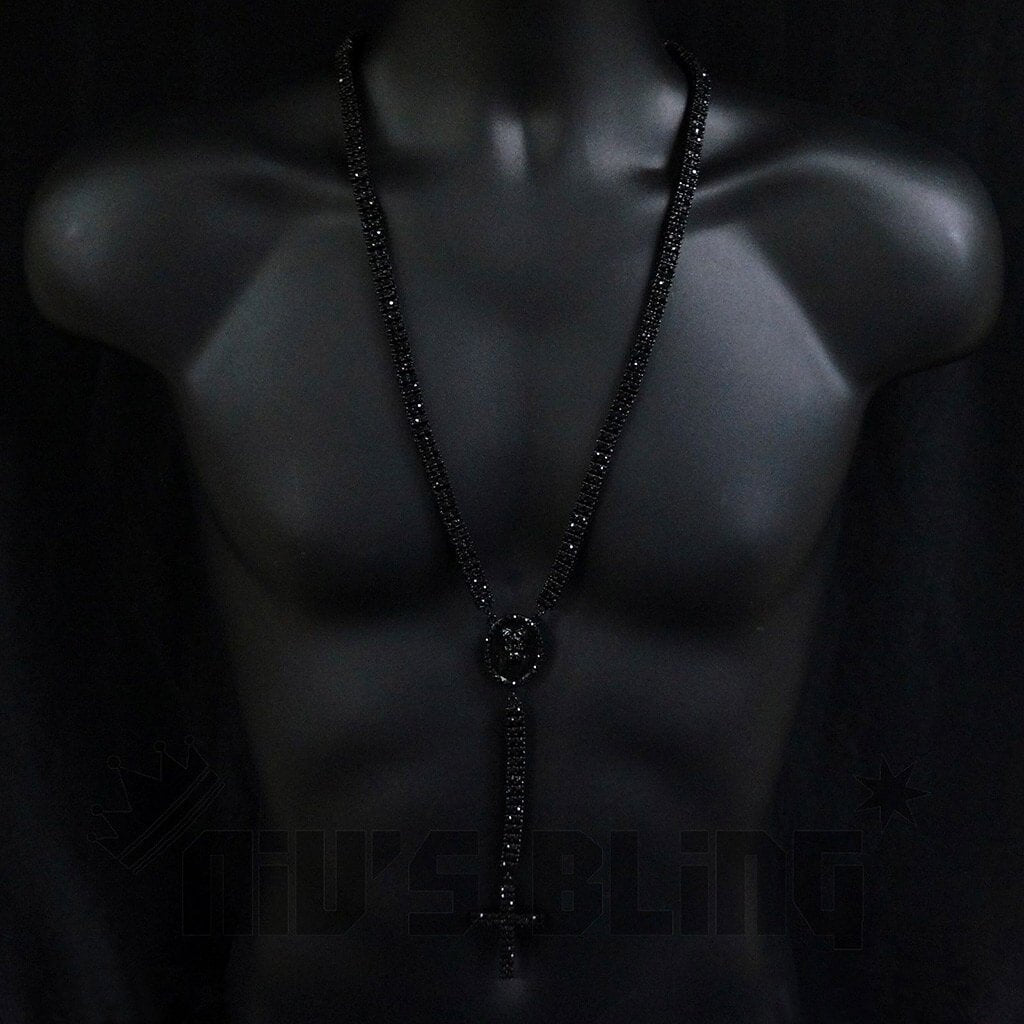 14k Black Gold Iced 2 Row Rosary Chain