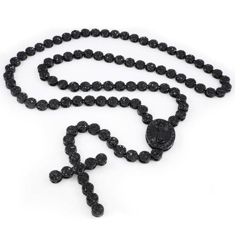 14k Black Gold Iced Rosary Flower Chain