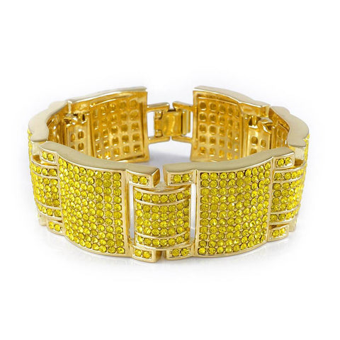 14k Canary Gold Iced Large Link Bracelet