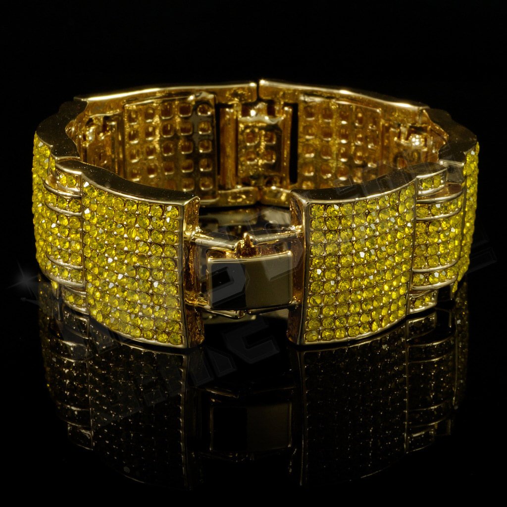 14k Canary Gold Iced Large Link Bracelet