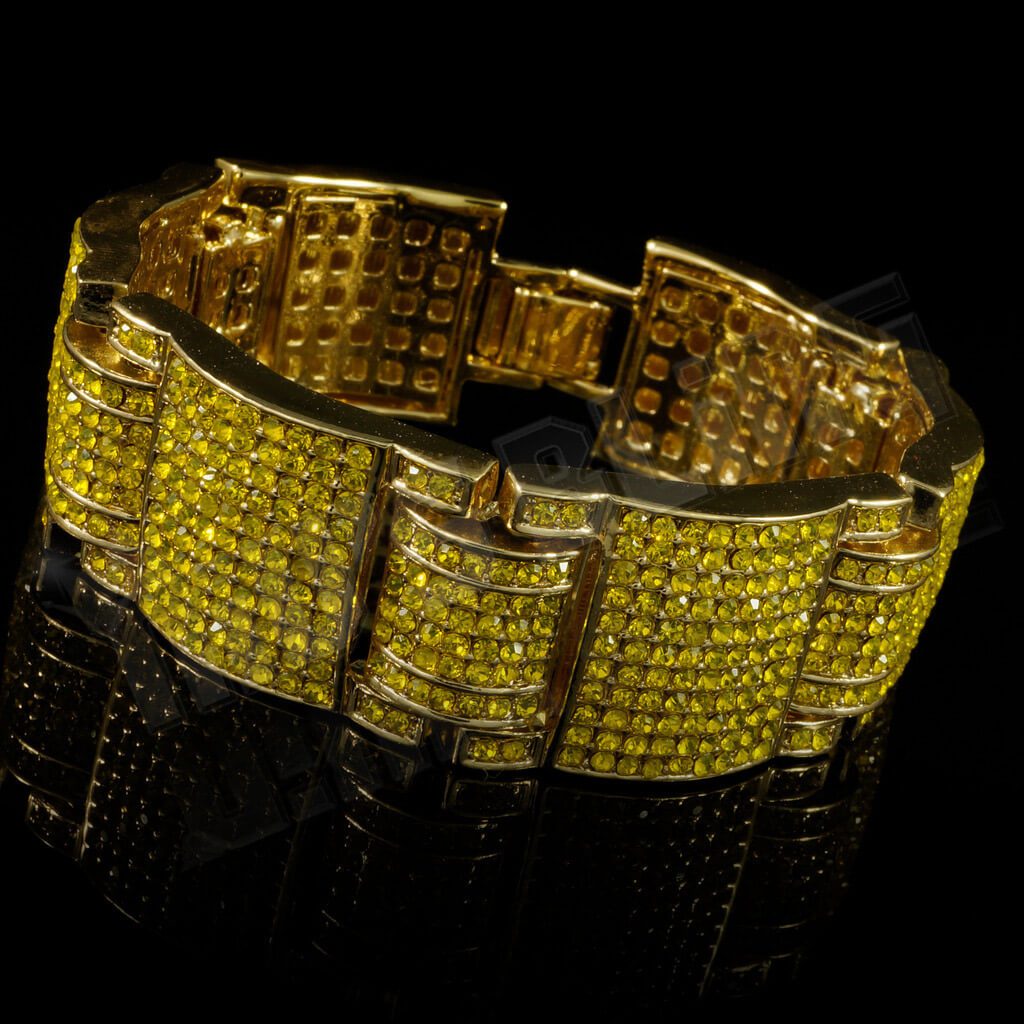 14k Canary Gold Iced Large Link Bracelet