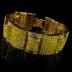 14k Canary Gold Iced Large Link Bracelet