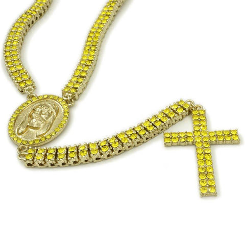 14k Canary Iced 2 row Rosary Chain