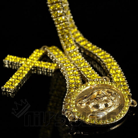 14k Canary Iced 2 row Rosary Chain