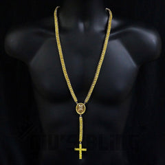 14k Canary Iced 2 row Rosary Chain