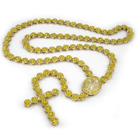 14k Canary Iced Rosary Flower Chain