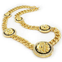 14k Gold Five Head CZ Lion Cuban Chain