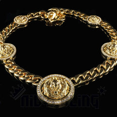 14k Gold Five Head CZ Lion Cuban Chain