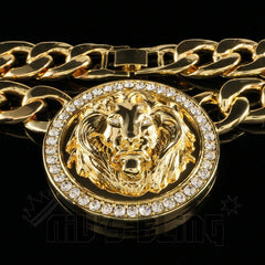 14k Gold Five Head CZ Lion Cuban Chain