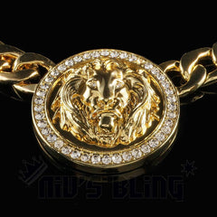 14k Gold Five Head CZ Lion Cuban Chain