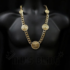 14k Gold Five Head CZ Lion Cuban Chain