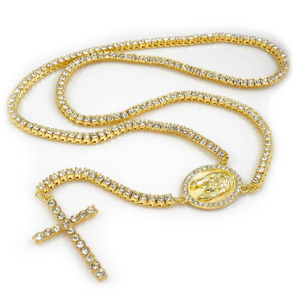 14k Gold Iced 1 Row Rosary Chain