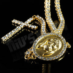 14k Gold Iced 1 Row Rosary Chain