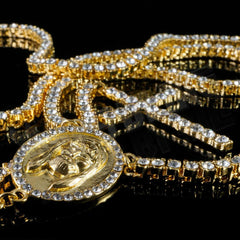 14k Gold Iced 1 Row Rosary Chain