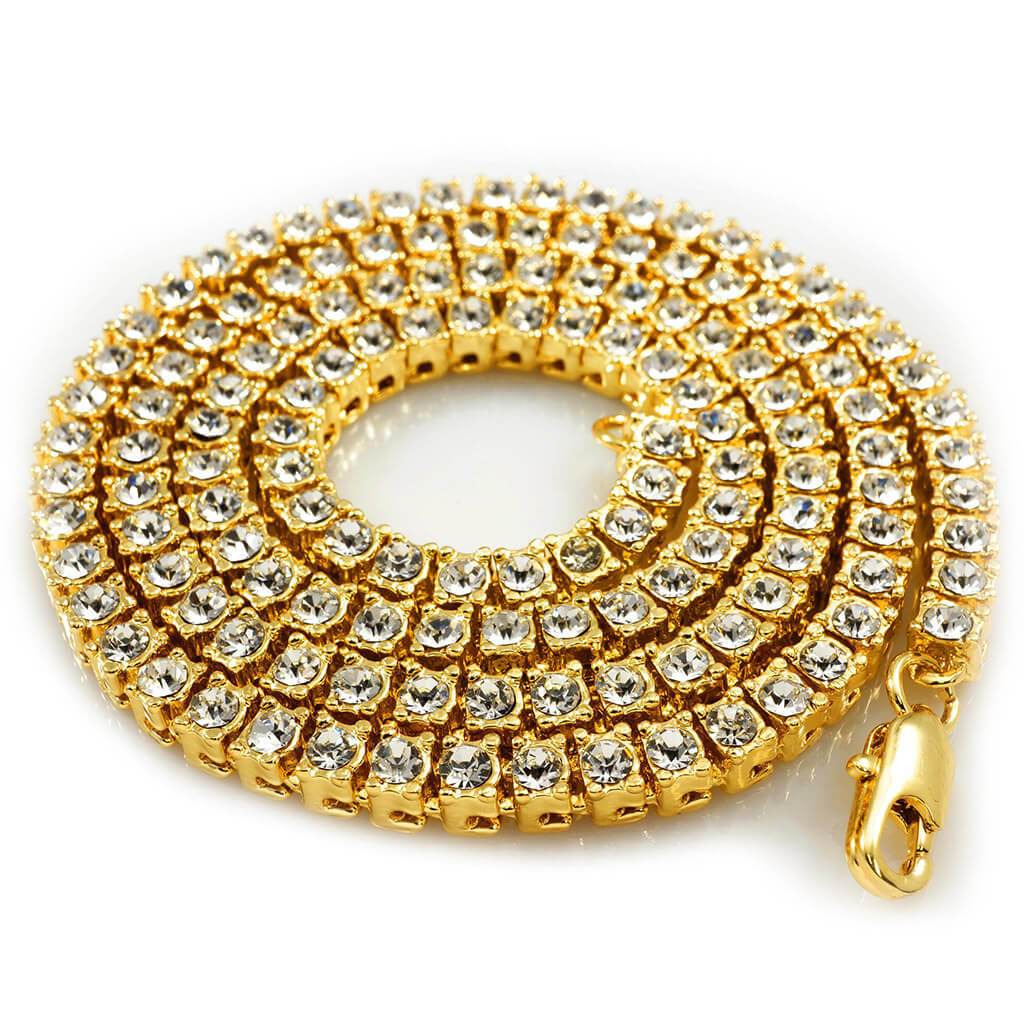 14k Gold Iced Row Tennis Chain – Niv's Bling - Main Image