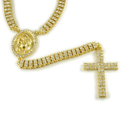 14k Gold Iced 2 Row Rosary Jesus Chain