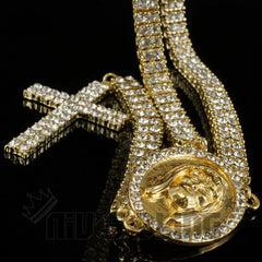 14k Gold Iced 2 Row Rosary Jesus Chain