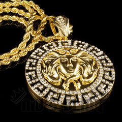 14k Gold Iced Medusa Pendant With Chain