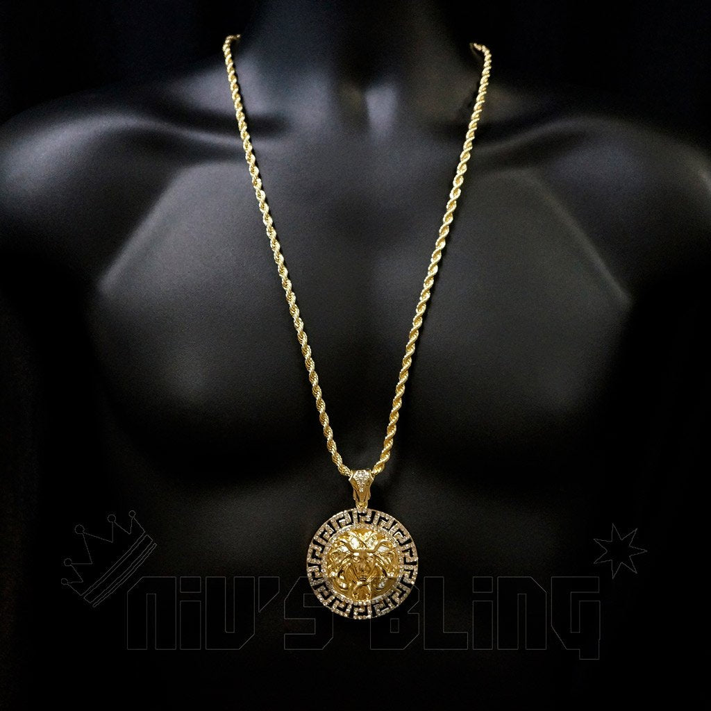 14k Gold Iced Medusa Pendant With Chain