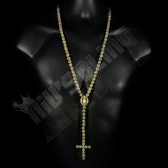 14k Gold Iced Rosary Flower Chain