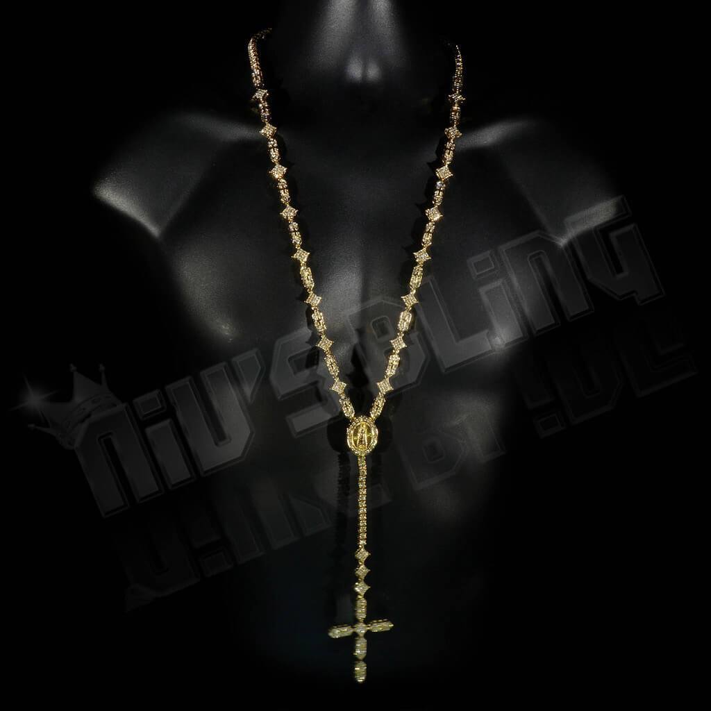 14k Gold Iced Rosary Shapes Chain