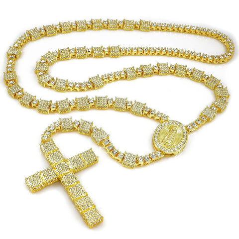 14k Gold Iced Rosary Square Chain