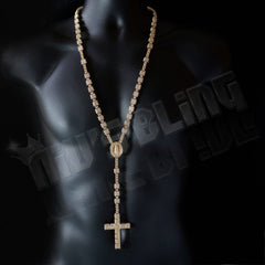 14k Gold Iced Rosary Square Chain