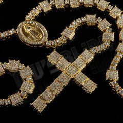 14k Gold Iced Rosary Square Chain