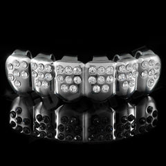 14k Iced CZ Silver Grillz